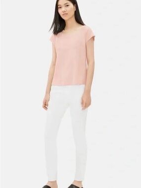 Eileen Fisher NWT Powder Pink Scoop Neck Tee 1X Tencell Cotton Minimalist Top